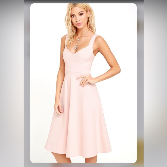 Lulu’s Uptown Twirl Blush Pink Midi Dress - Picture 2 of 7